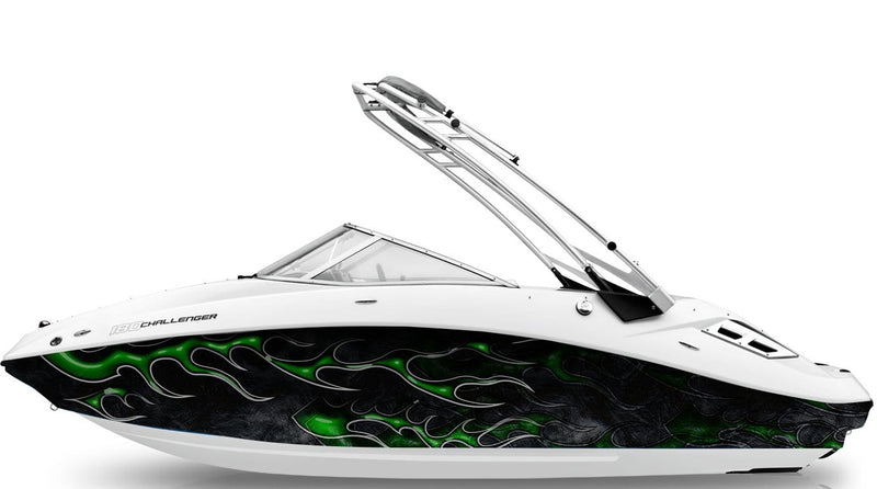 neon green flames vinyl wrap on seadoo boat